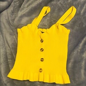 Yellow Button-Down Ruffle Strap Top